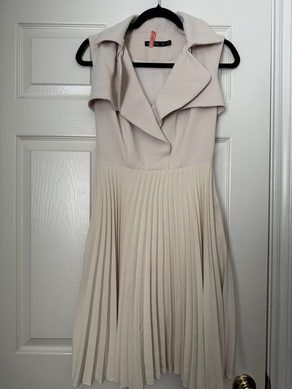 Karen Millen Cream Pleated Collar-Detail Mini Dress